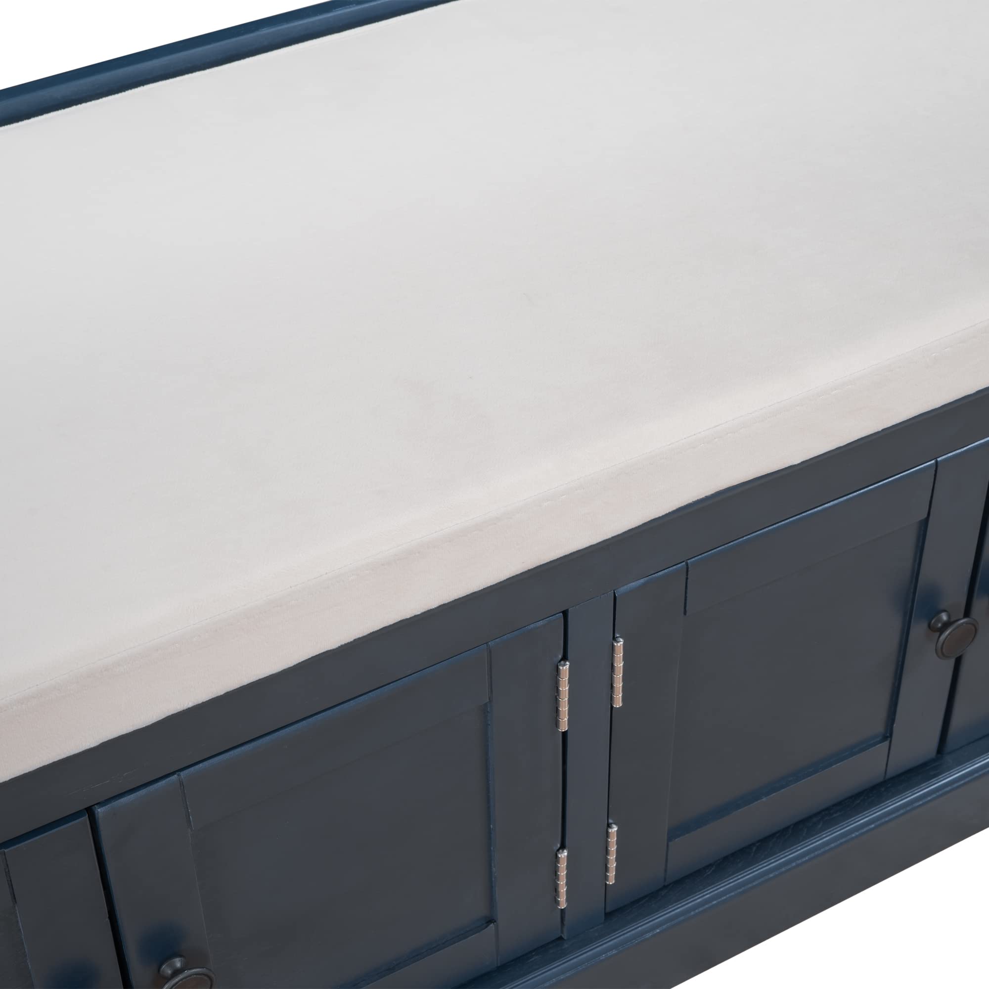 Merax 4-Door Storage Bench with Adjustable Shelves & Removable Cushion - Entryway Shoe Bench for Living Room, Hallway, Bedroom - Antique Navy Home Organization Furniture for Shoes, Blankets & Seasonal Items