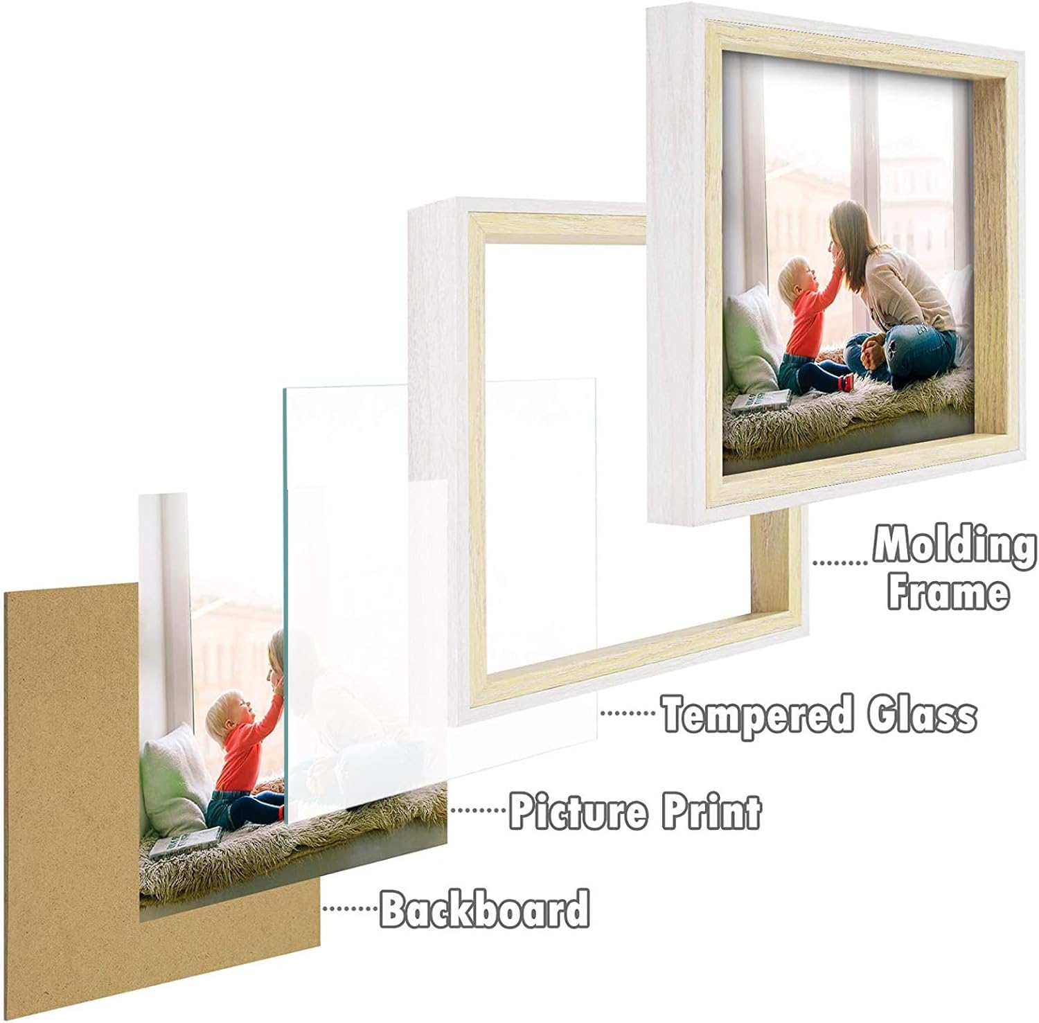 Golden State Art 12-Pack 8x8 Inch Dual-Tone Picture Frames with Built-in Easel & Sawtooth Hangers - Perfect for Baby Photos, Wedding Displays & Portrait Decor (White/Beige) | Ideal for Nursery, Living Room & Office Decorations