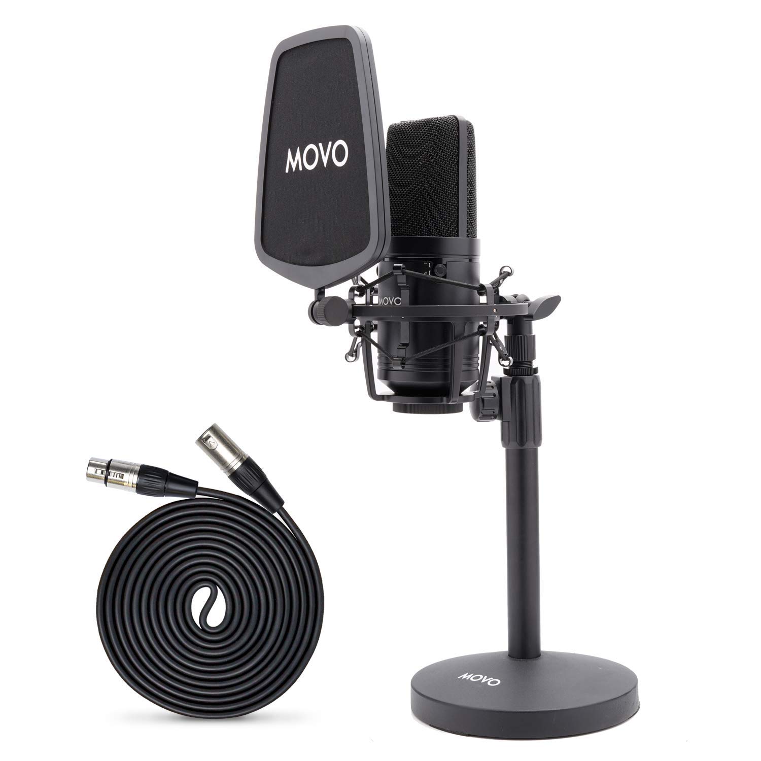 Professional Movo XLR Condenser Microphone Kit with Shock Mount & Desktop Stand - Studio-Quality Recording for Podcasting, Streaming, Voiceovers & Home Studio Use