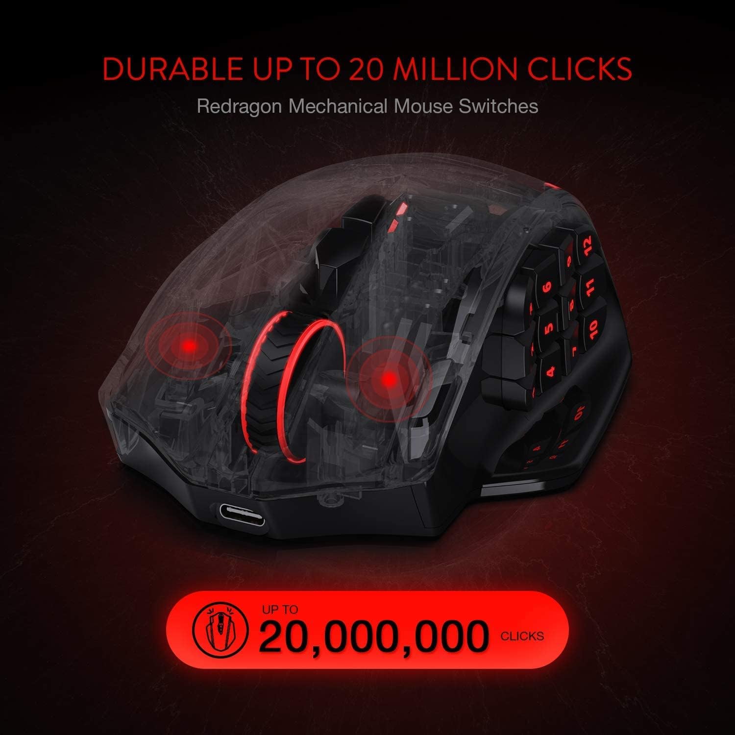 Redragon M913 Impact Elite Wireless Gaming Mouse - 16000 DPI RGB Wired/Wireless Mouse with 16 Programmable Buttons, 45-Hour Battery, Pro Optical Sensor - Perfect for MMO Gaming, FPS, and Professional Esports