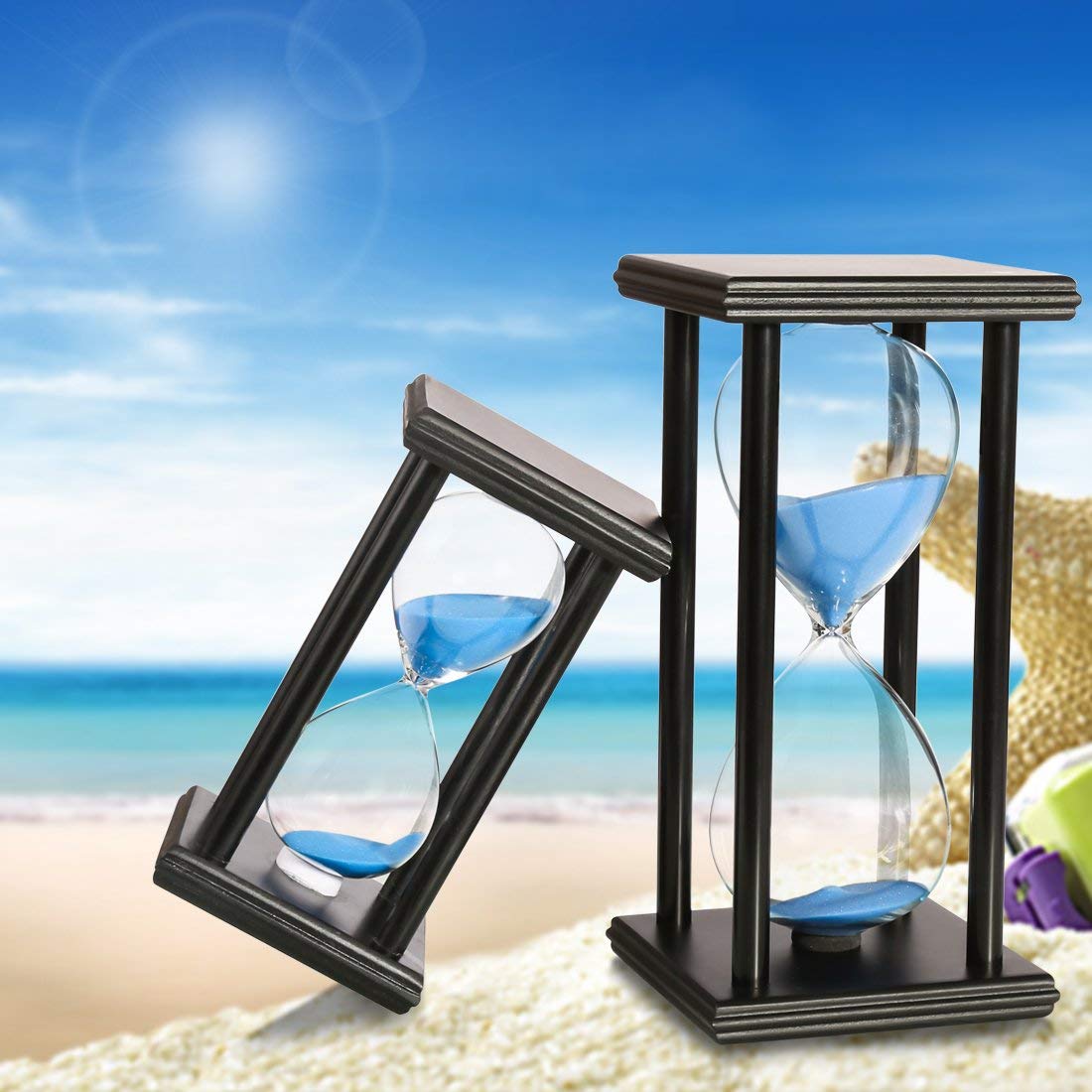 60 Minute Sand Timer - Black Frame Blue Sand Hourglass for Kitchen, Office, Classroom, Games | Perfect for Cooking, Study, Meditation & Party Decor