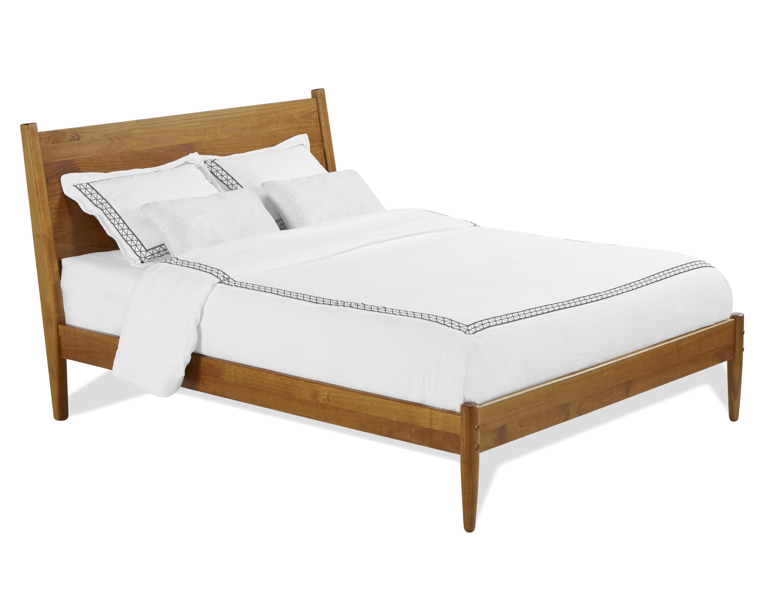 Mid-Century Modern Panel Bed King Size - Solid Wood Frame with Castanho Finish - Perfect for Master Bedroom & Guest Room Decor