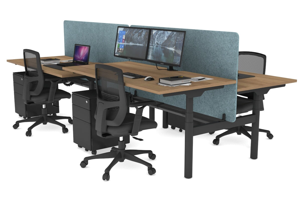 Flexi Premium Height Adjustable 4-Person H Bench Workstation - Black Frame [1200L x 800W with Cable Management] - Ideal for Office, Coworking Spaces & Home Offices
