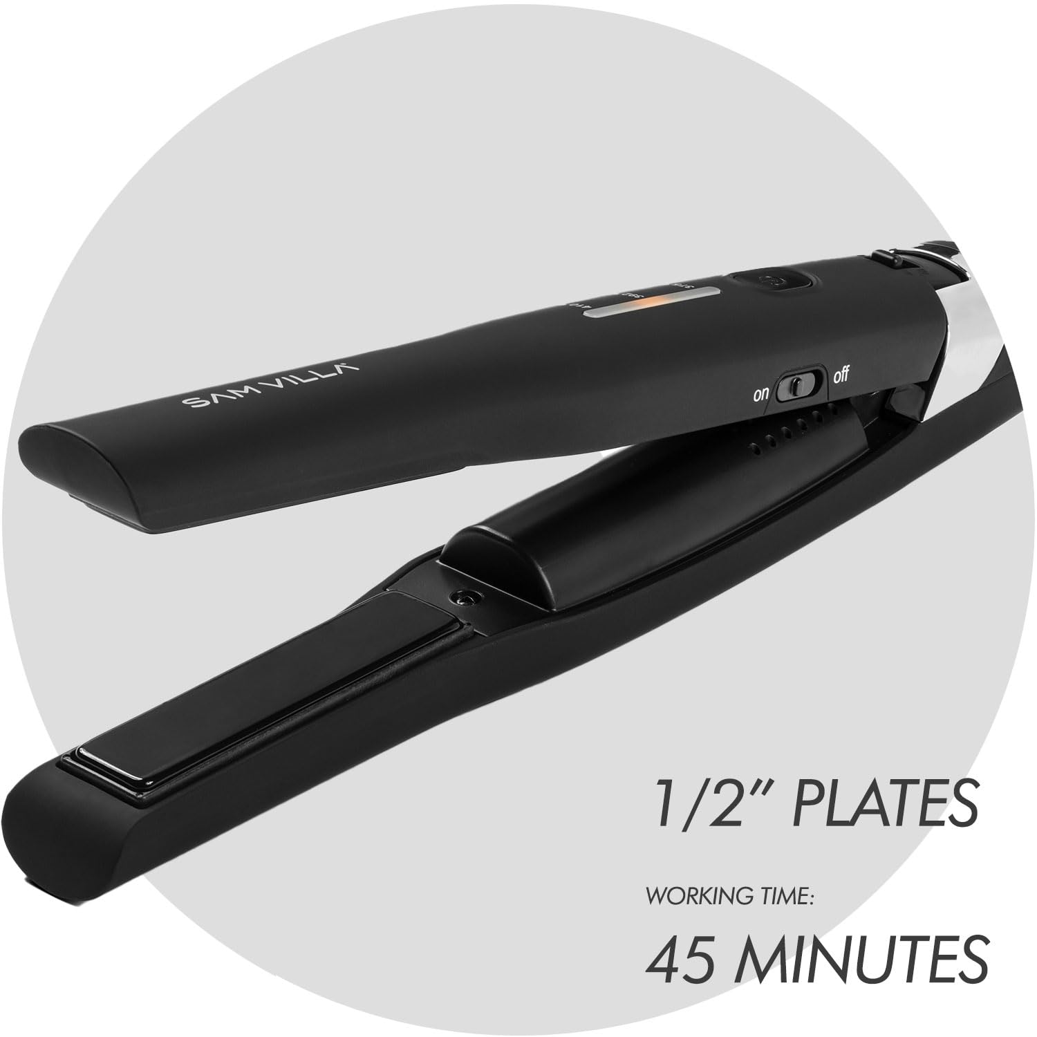 Sam Villa Pro Results Cordless Flat Iron - 45 Min Cordless Hair Straightener for Travel & On-the-Go Styling | Black | Perfect for Home, Salon & Vacation Use