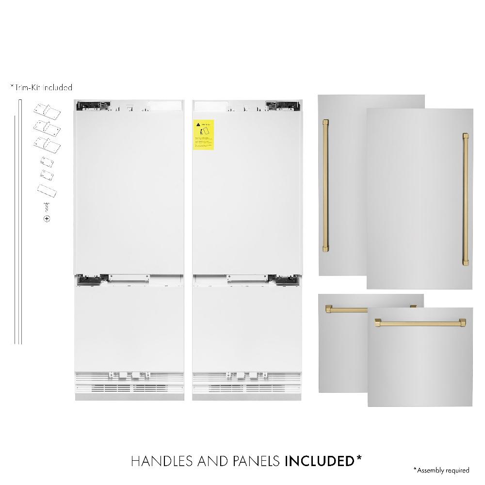 ZLINE Autograph Edition 60-Inch French Door Built-In Refrigerator with Bottom Freezer - 32.2 cu.ft Capacity, Stainless Steel with Champagne Bronze Accents, Water Dispenser & Ice Maker (RBIVZ 304 60 CB) - Perfect for Modern Kitchens, Open-Concept Homes & Luxury Appliances Collection