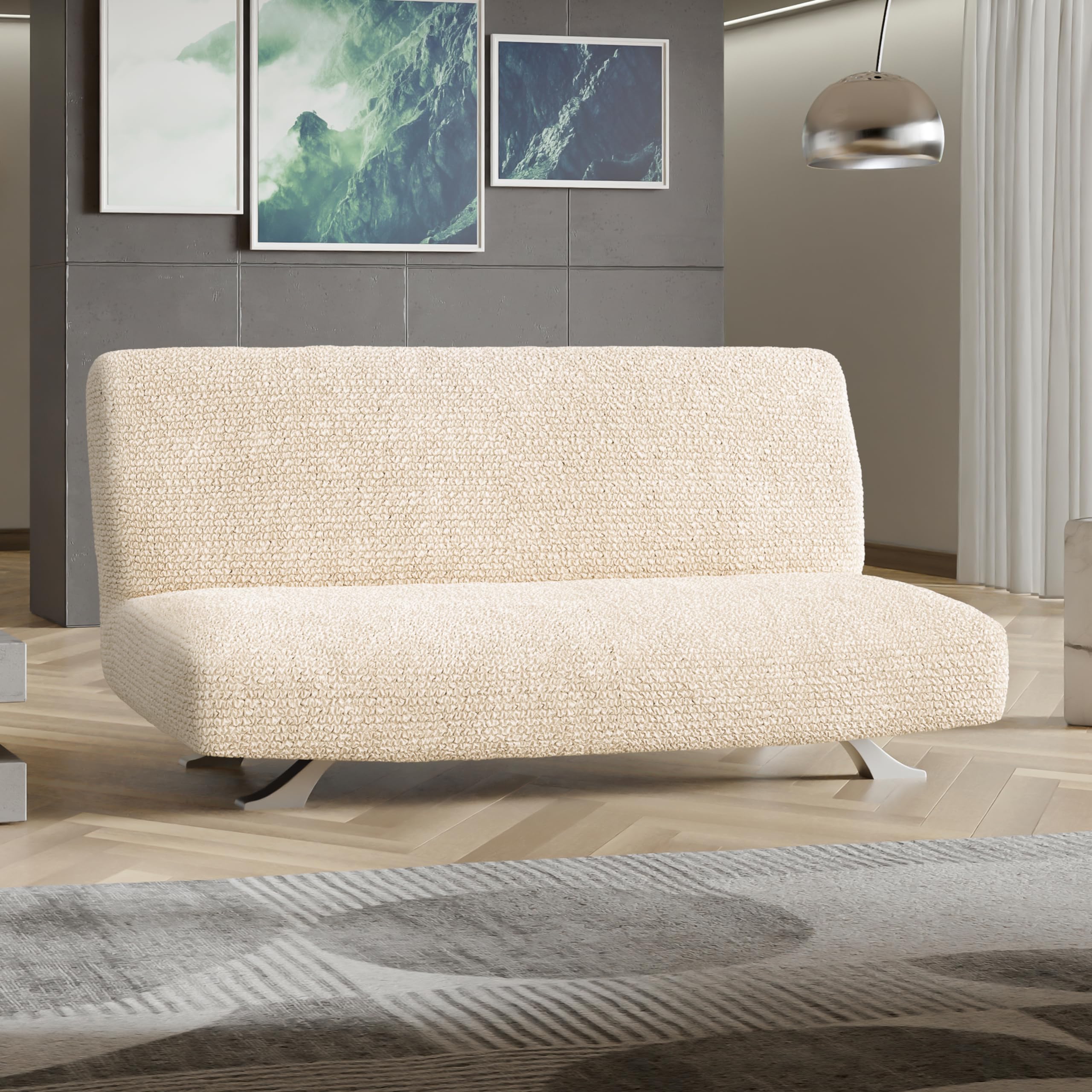 PAULATO BY GA.I.CO. Stretch Futon Cover - Soft Microfiber Armless Sofa Bed Slipcover, 1-Piece Form Fit Protector for Kids & Pets (Cream) - Perfect for Living Rooms, Dorms, and Guest Rooms