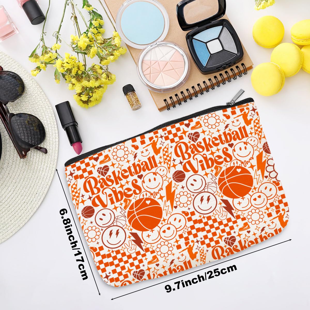 Basketball Makeup Bag - Waterproof Cosmetic Toiletry Bag for Women & Girls - Perfect Gift for Basketball Lovers, Players, Coaches, Sisters & Girlfriends - Great for Sports, Travel, Gym & Daily Use