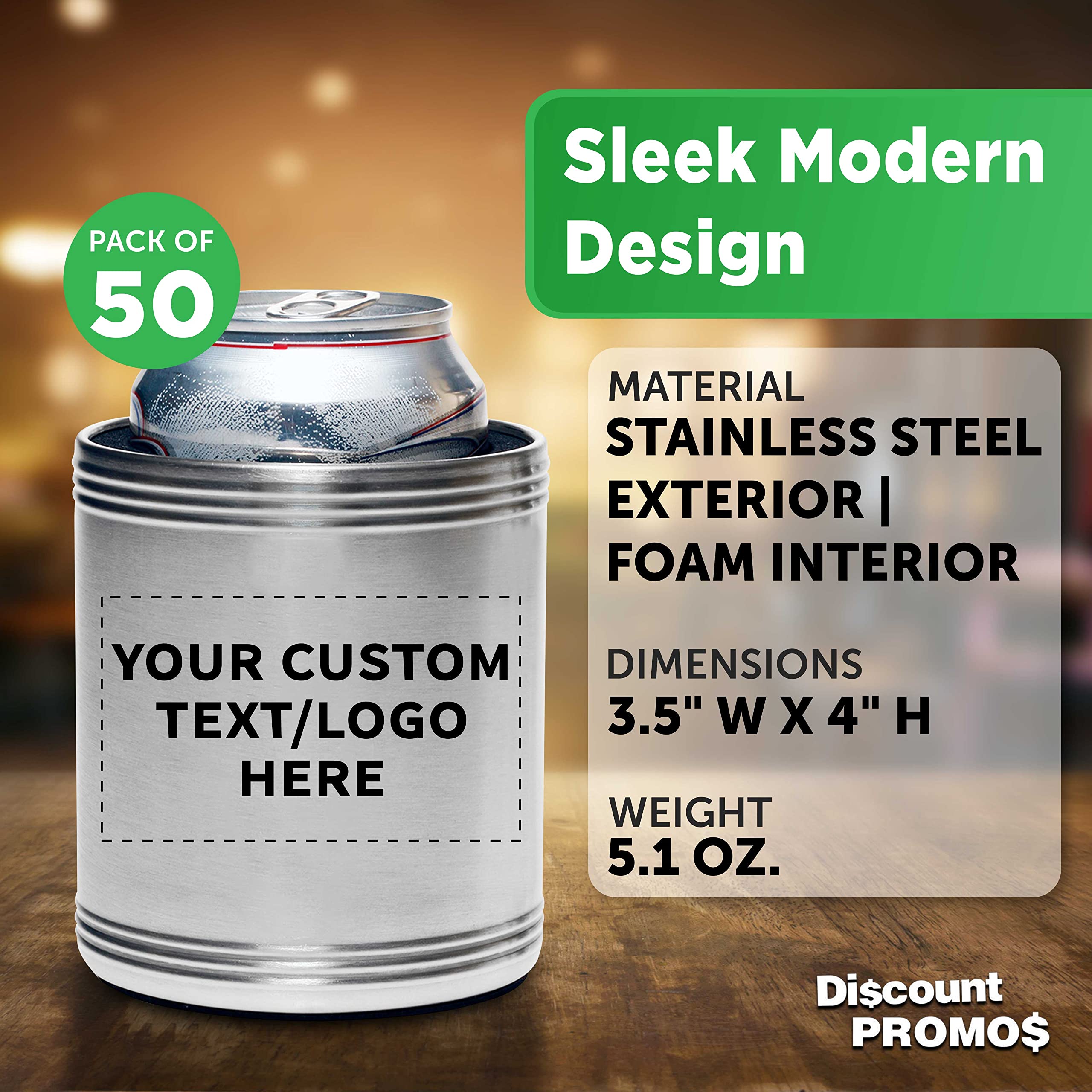 Custom Stainless Steel Can Coolers Set of 50 - Personalized Bulk Pack for Beer, Soda & Beverages - Silver - Perfect for Parties, BBQs, Tailgating & Outdoor Events