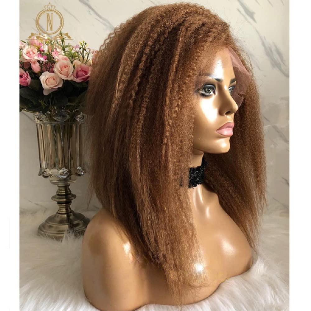 13x4 Brazilian Human Hair Lace Front Wig for Black Women - 30# Blonde Brown, Glueless Italian Yaki Kinky Straight, 12 Inches with Baby Hair | Perfect for Daily Wear, Parties & Special Occasions