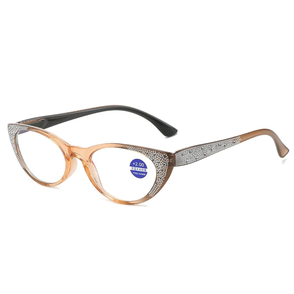 Fashion Women's Blue Light Blocking Reading Glasses with Diamond Design - Perfect for Computer Work, Reading & Screen Time Protection