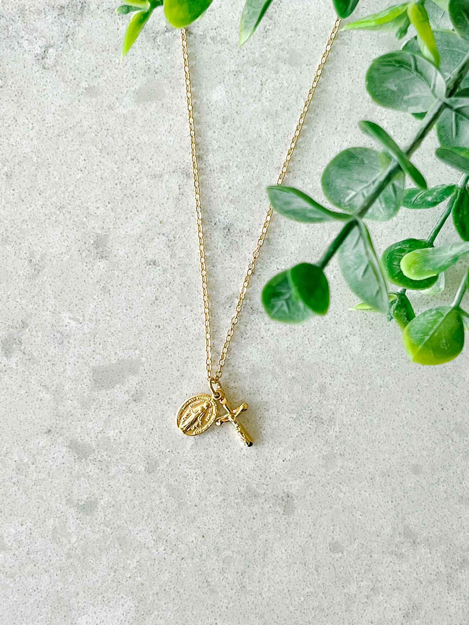 Petite Miraculous Medal & Crucifix Necklace - Religious Jewelry for Women - Perfect for Baptism, First Communion & Daily Faith Inspiration