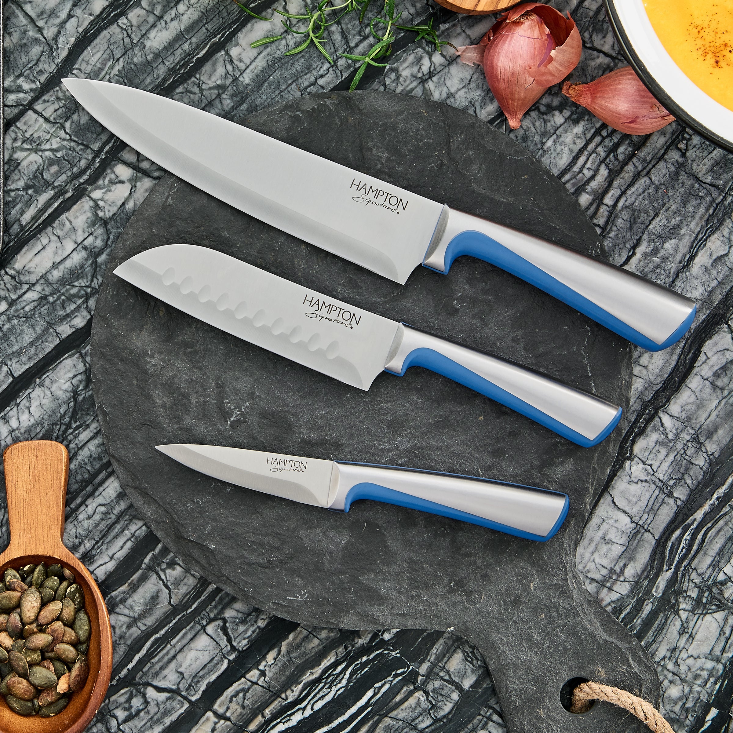 Premium Orion Blue 14-Piece Knife Block Set - High-Quality Stainless Steel Cutlery with Wooden Holder for Kitchen - Perfect for Home Chefs, Cooking Enthusiasts & Gift Giving