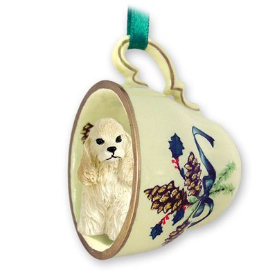 Blonde Cocker Spaniel Tea Cup Christmas Ornament - Handmade Ceramic Dog Decor for Holiday Tree, Gift & Home Decoration (Perfect for Pet Lovers & Christmas Celebrations)