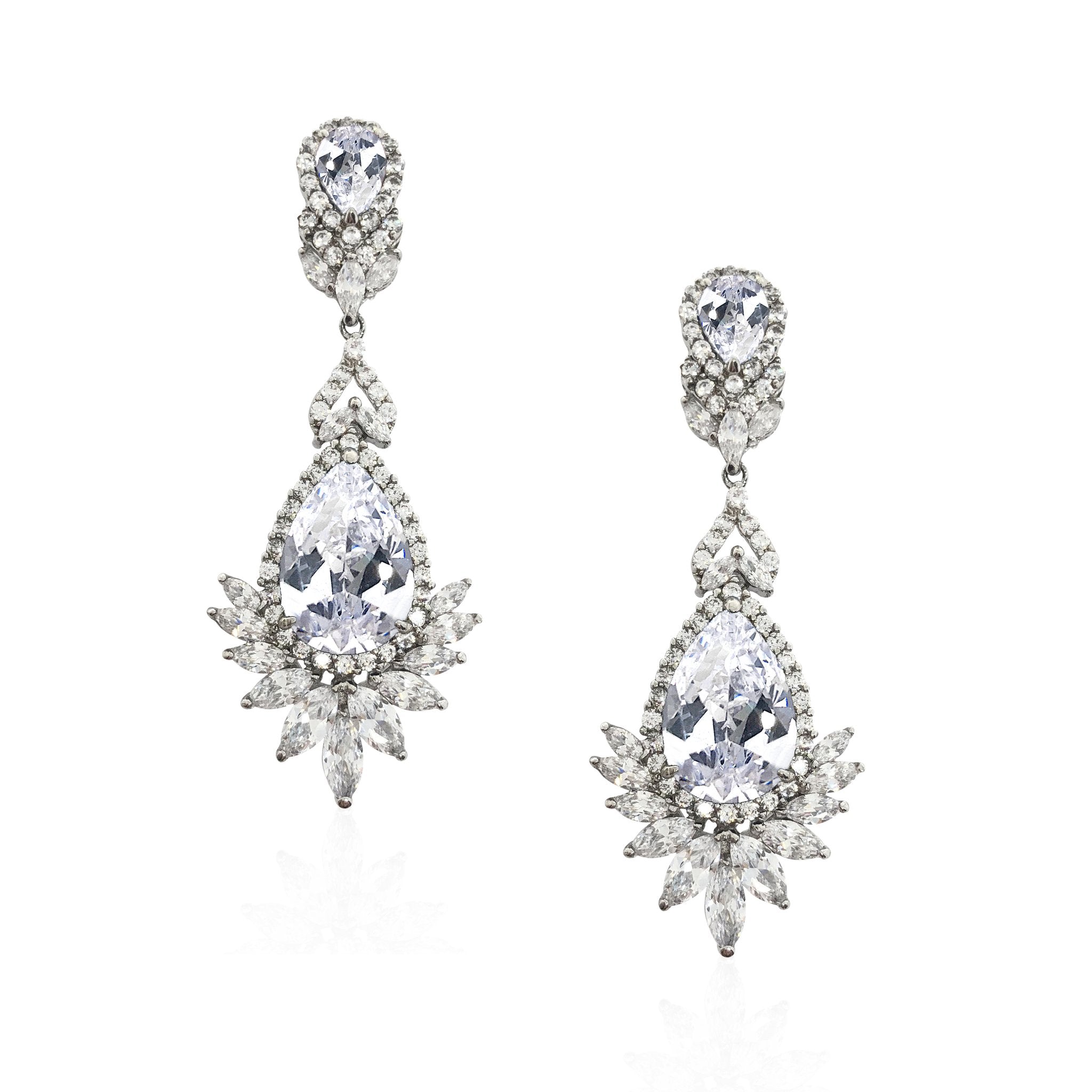 Exclusive Kezani Classic Clear Crystal Statement Earrings | Elegant Dangle Drop Earrings for Women | Perfect for Weddings, Parties & Special Occasions