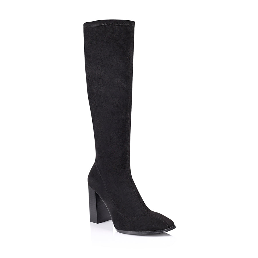 Macey Women's Black Stretch Knee High Boots - Comfortable Microfiber Fashion Boots for Winter, Fall & Casual Outfits