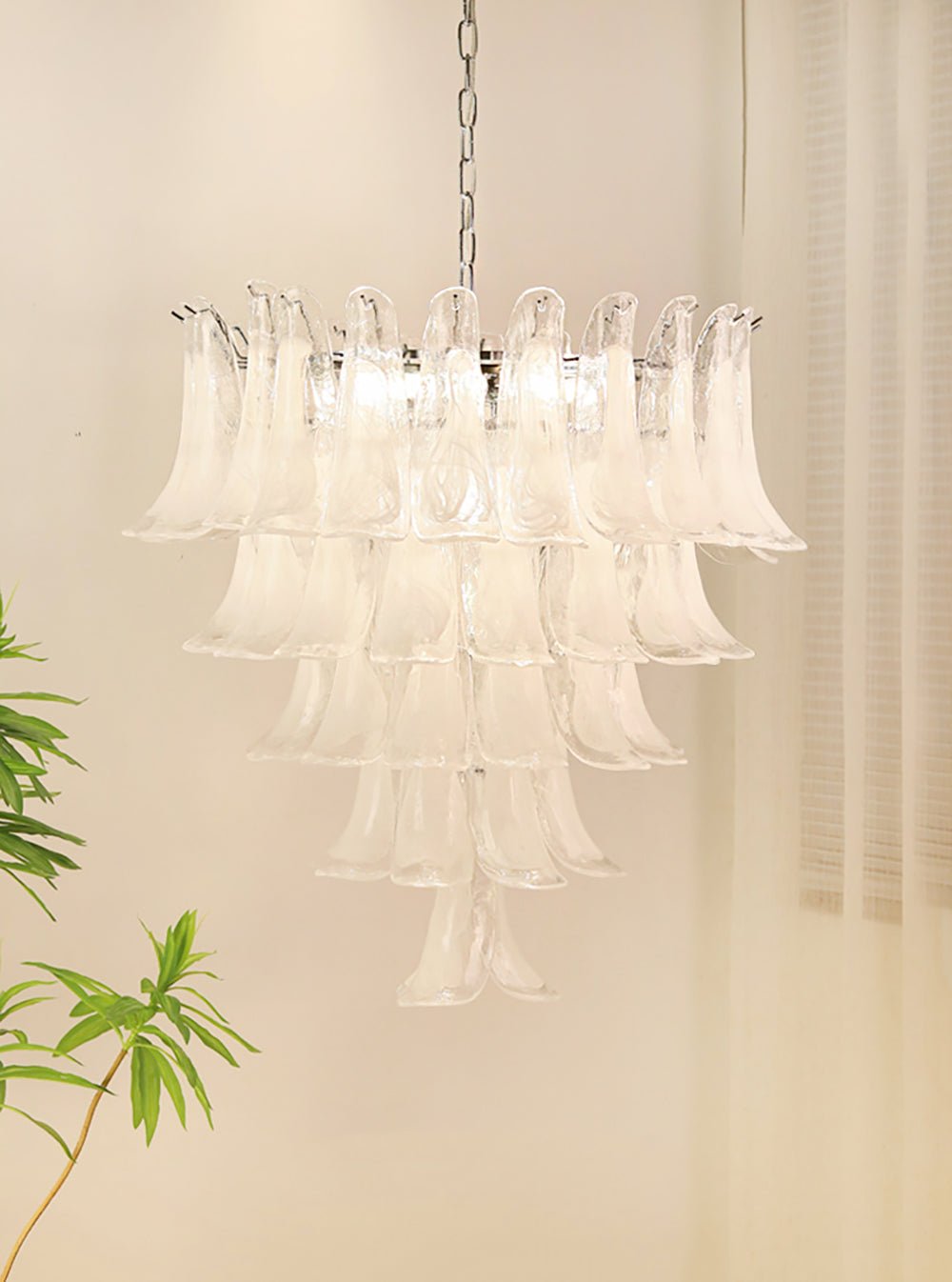 Exquisite Murano Glass Petals Chandelier - Handcrafted Italian Crystal Ceiling Light Fixture for Dining Room, Living Room & Bedroom Decor