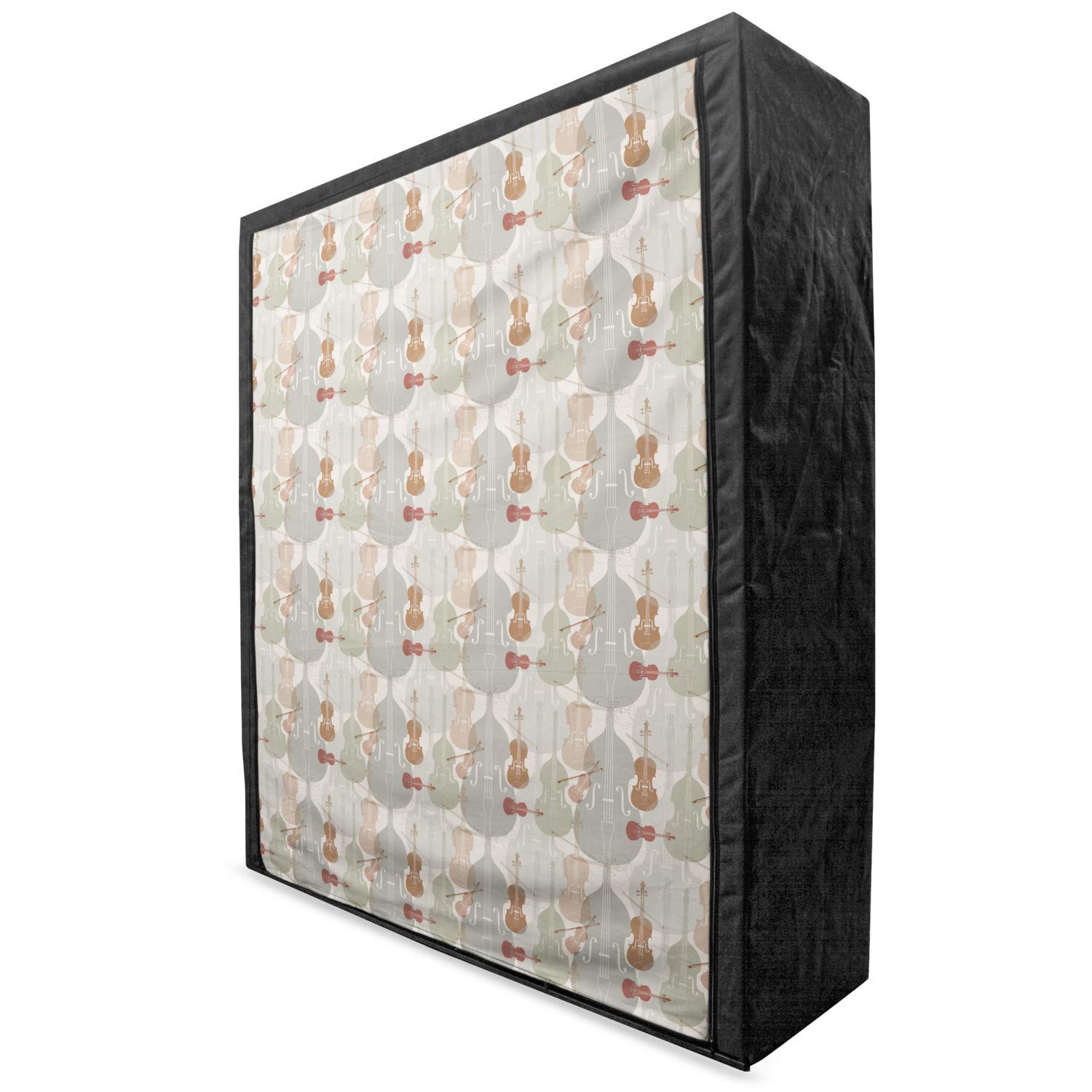 Ambesonne Music Themed Portable Fabric Wardrobe - Classical Instruments String Quartet Violin Baroque Sonata Design - 59 Inch Clothing Organizer & Storage Closet with Shelves - Reseda Green & Warm Taupe - Perfect for Bedroom, Closet Organization & Music Lovers' Room Decor