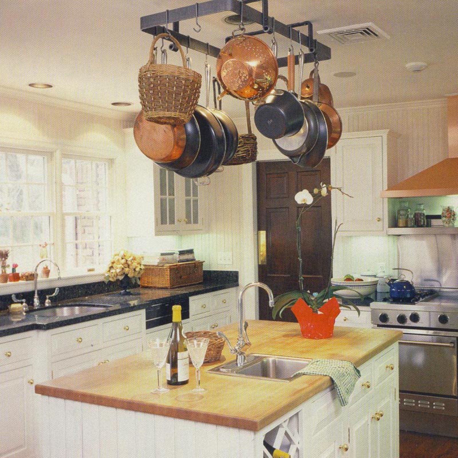 Enclume Premier Low Ceiling Rectangle Pot Rack with Grid - Hammered Steel Wall Mounted Kitchen Organizer - Perfect for Small Kitchens, Apartments & Pantry Storage