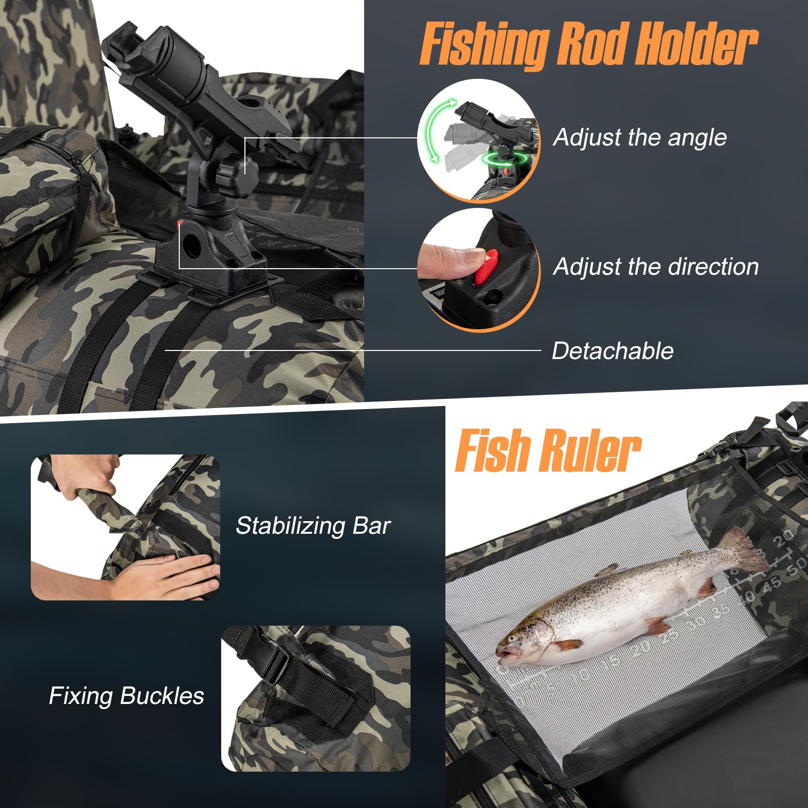 GYMAX 350lbs Inflatable Fishing Float Tube with Fish Ruler, Rod Holder, Pump & Accessories - Portable Belly Boat for Anglers with Adjustable Straps & Storage Backpack - Perfect for Lake, River and Fly Fishing Adventures