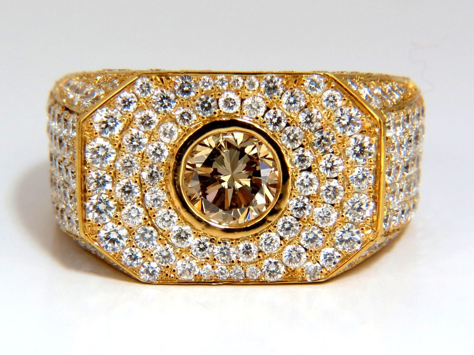 5.60ct Natural Fancy Light Brown Diamond Men's Master Bead Set Pave Ring - Elegant Wedding Band & Luxury Gift for Him