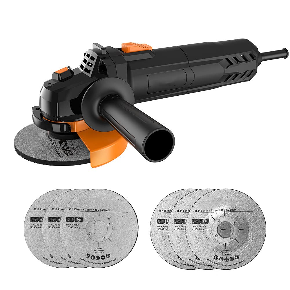 **Arrealer 6A 4-1/2 Inch (115mm) Electric Angle Grinder with 3 Grinding & 3 Cutting Wheels – Perfect for Metal, Wood, and DIY Projects**