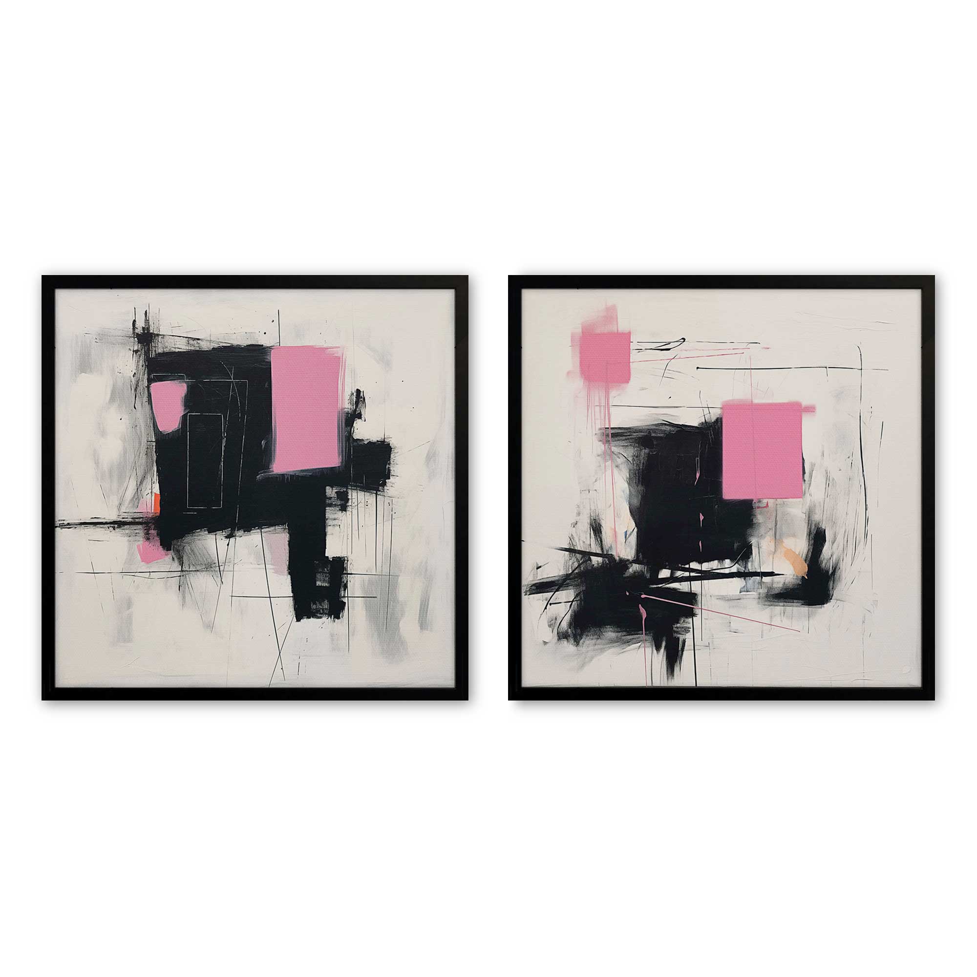 Graphite Pink Fusion Art Prints - Set of 2 Premium Archival Matte Paper Wall Decor for Living Room, Bedroom & Office