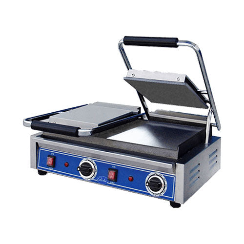 Globe GSGDUE10 Double Bistro Smooth Plate Panini Grill - Commercial Grade Sandwich Press for Paninis, Burgers & Waffles - Perfect for Restaurants, Cafes & Home Kitchens