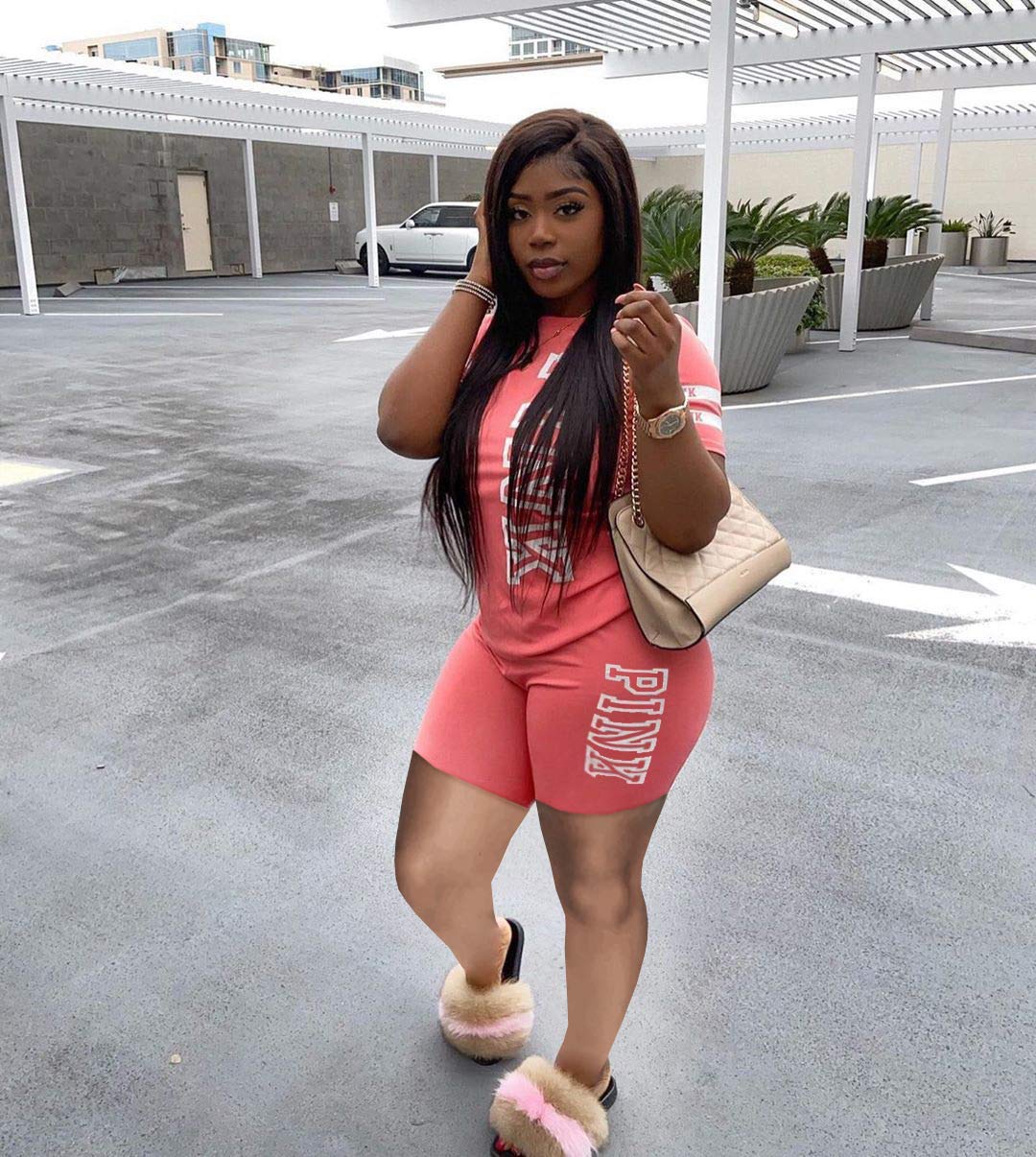 Yeshire Women's Two Piece Outfits - Short Sleeve T-Shirt & Bodycon Pants Set, Casual Joggers Tracksuit, XX-Large Pink (Short) | Perfect for Workout, Lounge Wear & Street Fashion