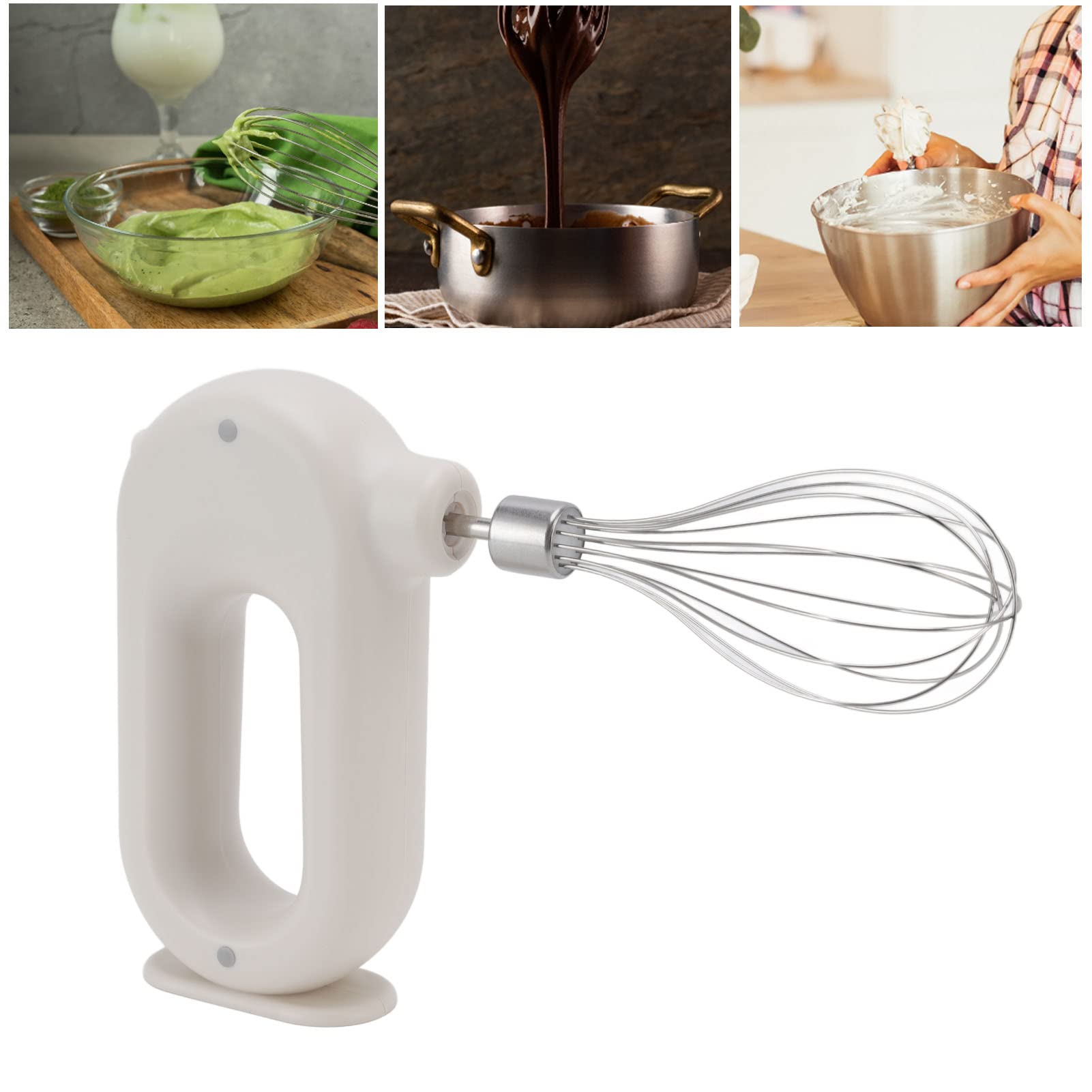 5V 20W Electric Hand Mixer with 3 Speeds & Anti-Slip Handle - Stainless Steel Handheld Milk Frother, Egg Beater & Foam Maker for Baking, Coffee, Desserts (White) - Perfect for Home Kitchen, DIY Drinks & Pastry Making