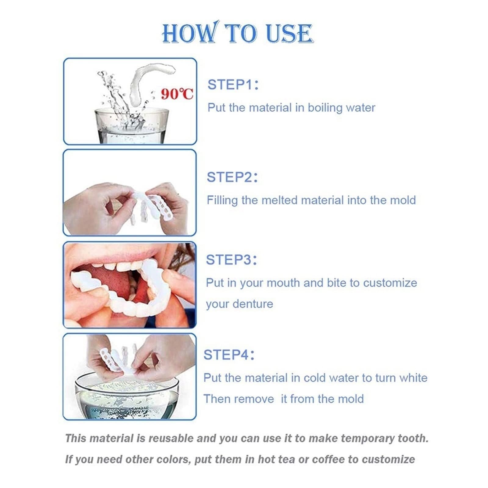 Natural & Comfortable Temporary Fake Teeth for Women & Men - Cosmetic Denture Veneers for Upper & Lower Jaw to Regain Confident Smile | Perfect for Parties, Weddings, and Daily Wear