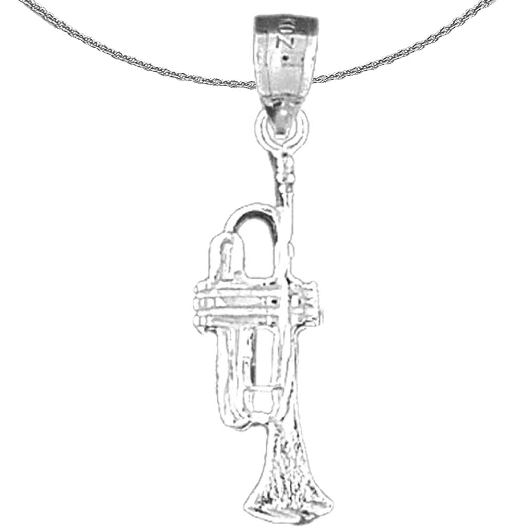 14K White Gold Trumpet Pendant Necklace - 18