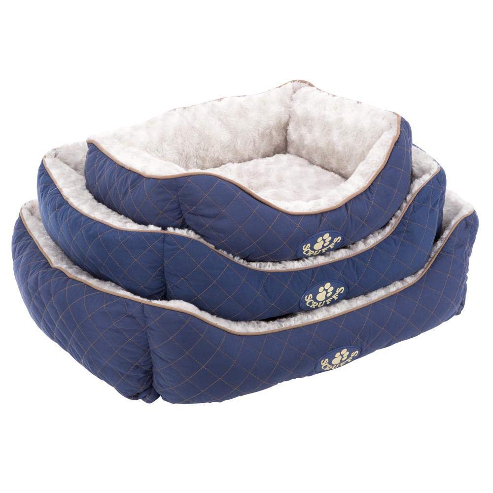 Wilton Small Blue Pet Box Bed - Cozy & Comfortable Dog Cat Bed for Small Breeds - Perfect for Crates, Travel & Home Use