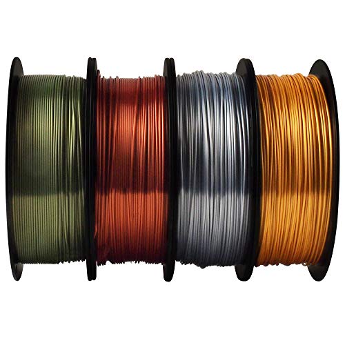 Premium 3D Printer Filament Bundle - 4 Colors (Gold, Silver, Red, Copper) 1.75mm PLA Silk Shiny Metal Finish - 1kg x 4 Spools (4kg Total) for Smooth 3D Printing - Ideal for Cosplay Props, Jewelry Making, Home Decor & DIY Projects