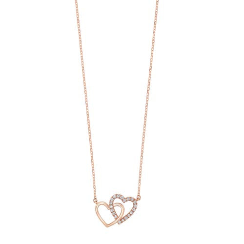 14K Yellow Gold Diamond Double Heart Pendant Necklace (0.08ctw) - Perfect for Valentine's Day, Anniversary Gifts & Romantic Occasions