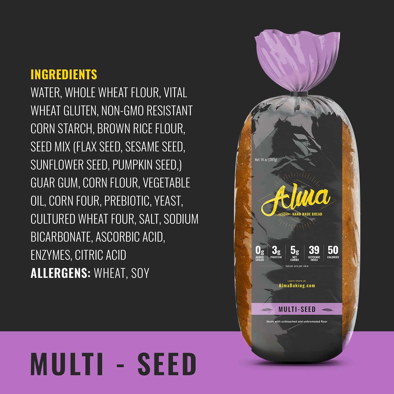 Low Carb Keto Bread - Sugar Free, Low Glycemic, Low Calorie Sliced Sandwich Loaf - Alma Baking Bread Variety Sampler (14oz, Pack of 3) - Perfect for Keto Diet, Diabetics & Healthy Breakfast Toast