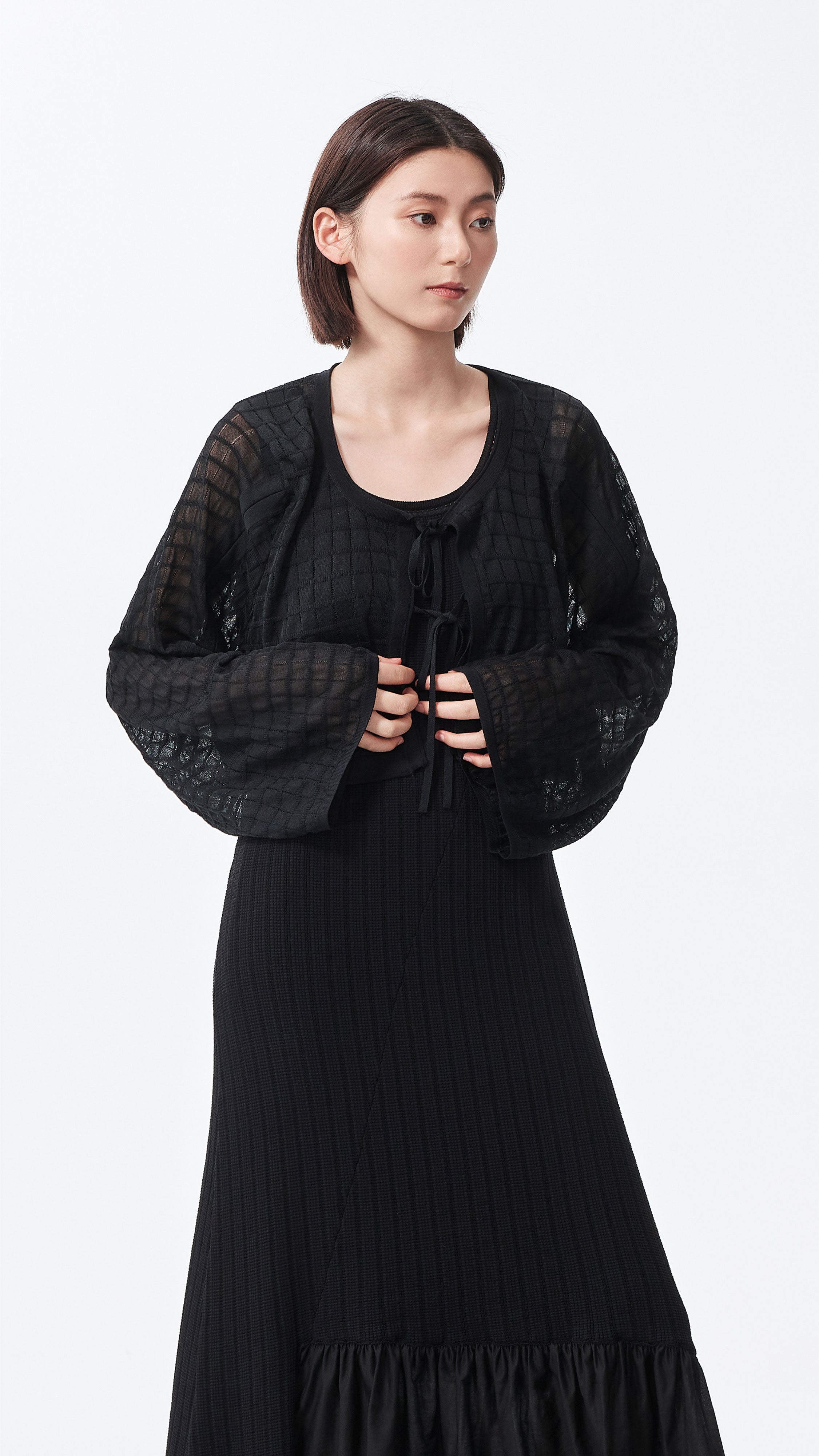 Sheer Checker Cardigan for Women - Stylish Open Front Long Sleeve Knit Sweater | Perfect for Office, Date Night & Fall Layering