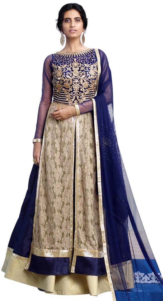 INMONARCH Navy Blue Raw Silk Indo-Western Dress LSR505 | Elegant Fusion Outfit for Parties, Weddings & Special Occasions