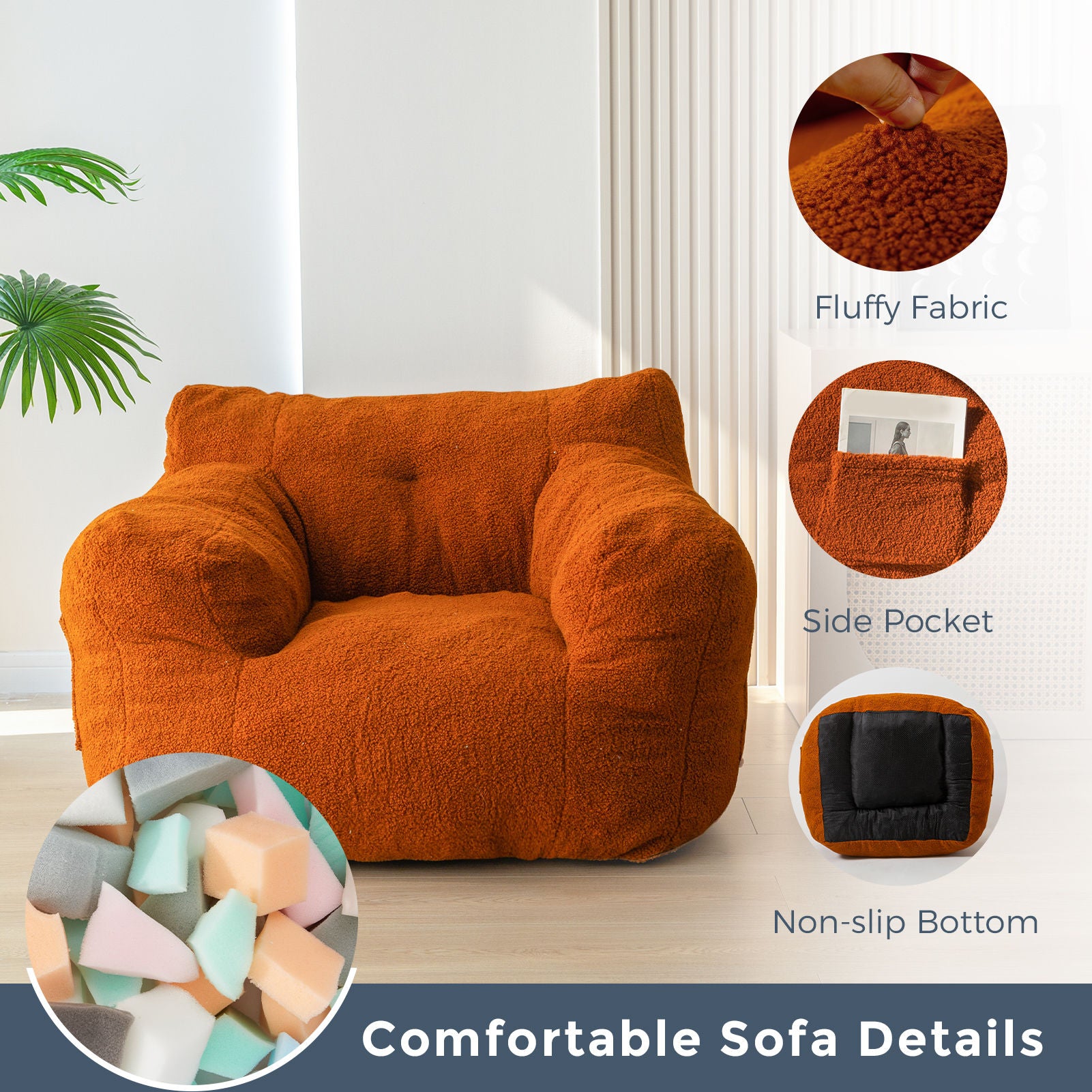 MAXYOYO Bean Bag Chair - Boucle Tufted Lazy Sofa with Sherpa Cover for Adults & Kids, Coffee Brown | Comfortable Floor Seating for Living Room, Bedroom, Game Room & Dorm