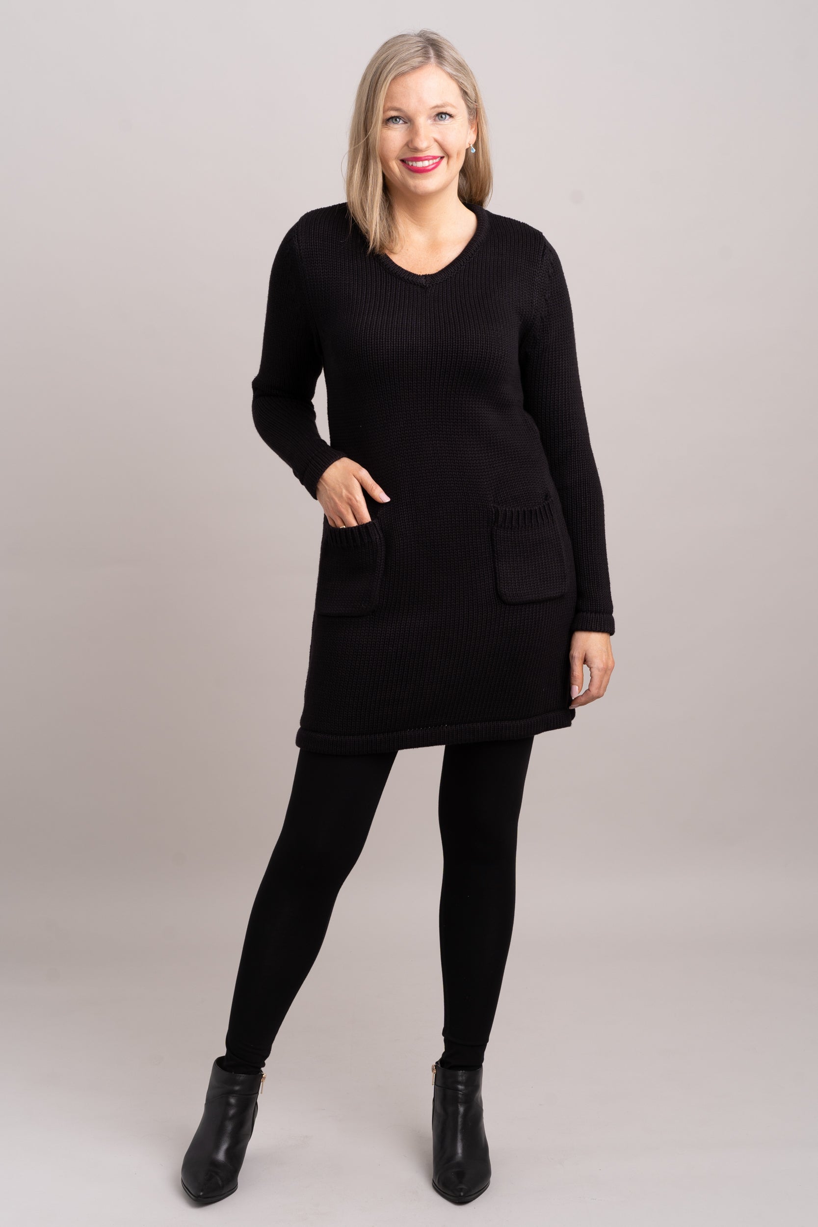 Joni Sweater Women's Black Bamboo Cotton Blend Pullover | Soft & Breathable Knit Top for Casual Wear & Office Outfits