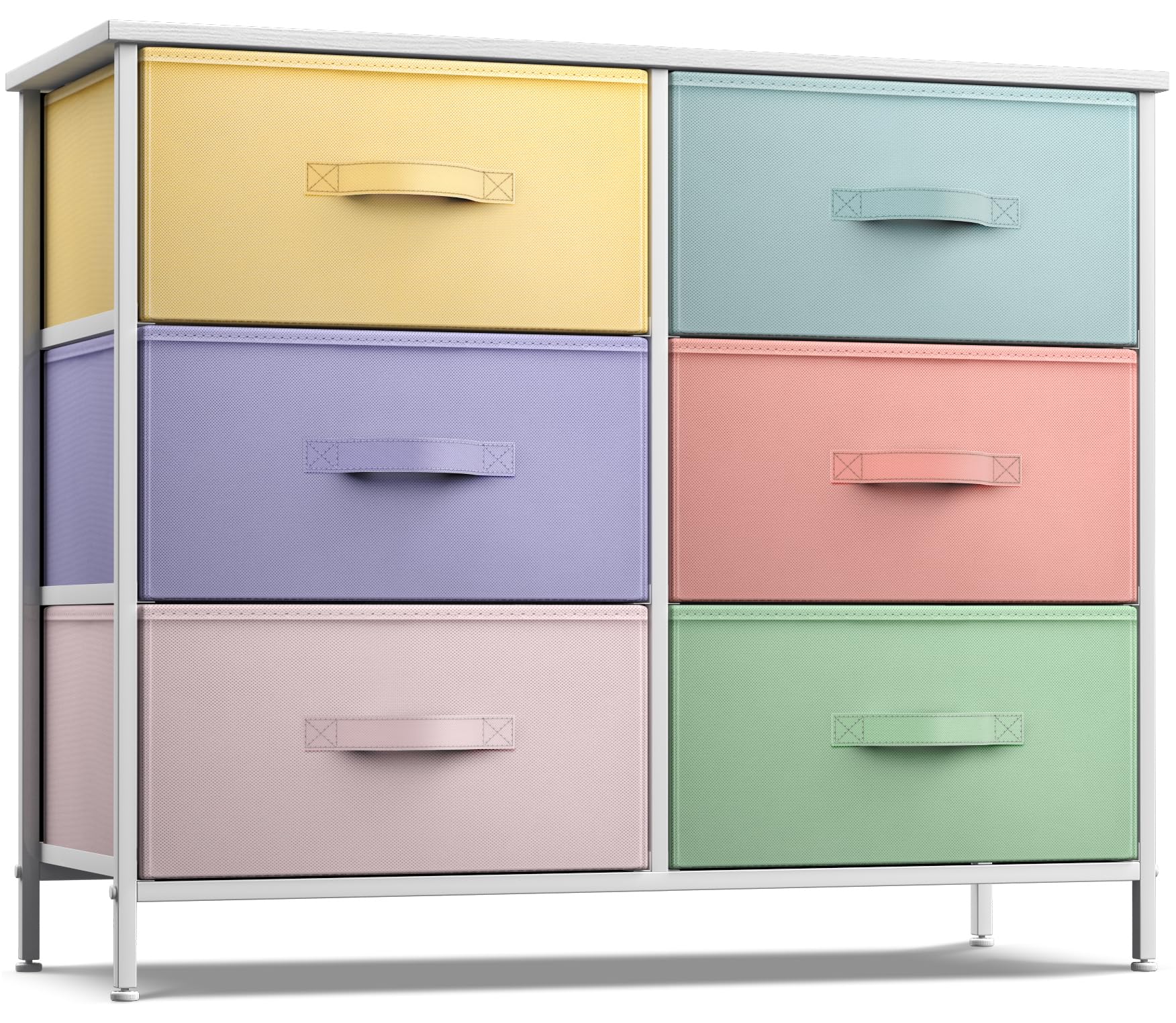 Sorbus 6-Drawer Dresser Organizer - Sturdy Steel Frame & Wood Top Storage Tower with Easy Pull Fabric Bins | Perfect for Bedroom, Hallway, Closet & Office Organization (Pastel/White) | Ideal for Small Space Storage & Home Decor