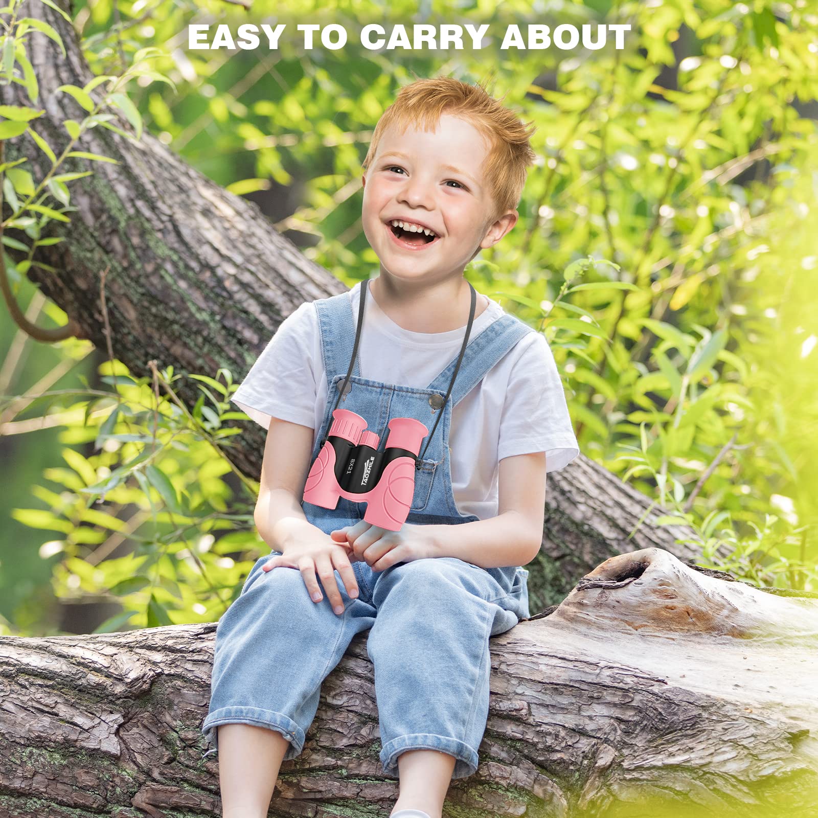 High-Resolution 8x21 Kids Binoculars - Shockproof Compact Binoculars for Children with Neck Strap | Perfect for Bird Watching, Hiking, Camping, Travel, Learning & Outdoor Adventures | Ideal Telescope Toys for Boys & Girls Ages 3-12 (Pink)