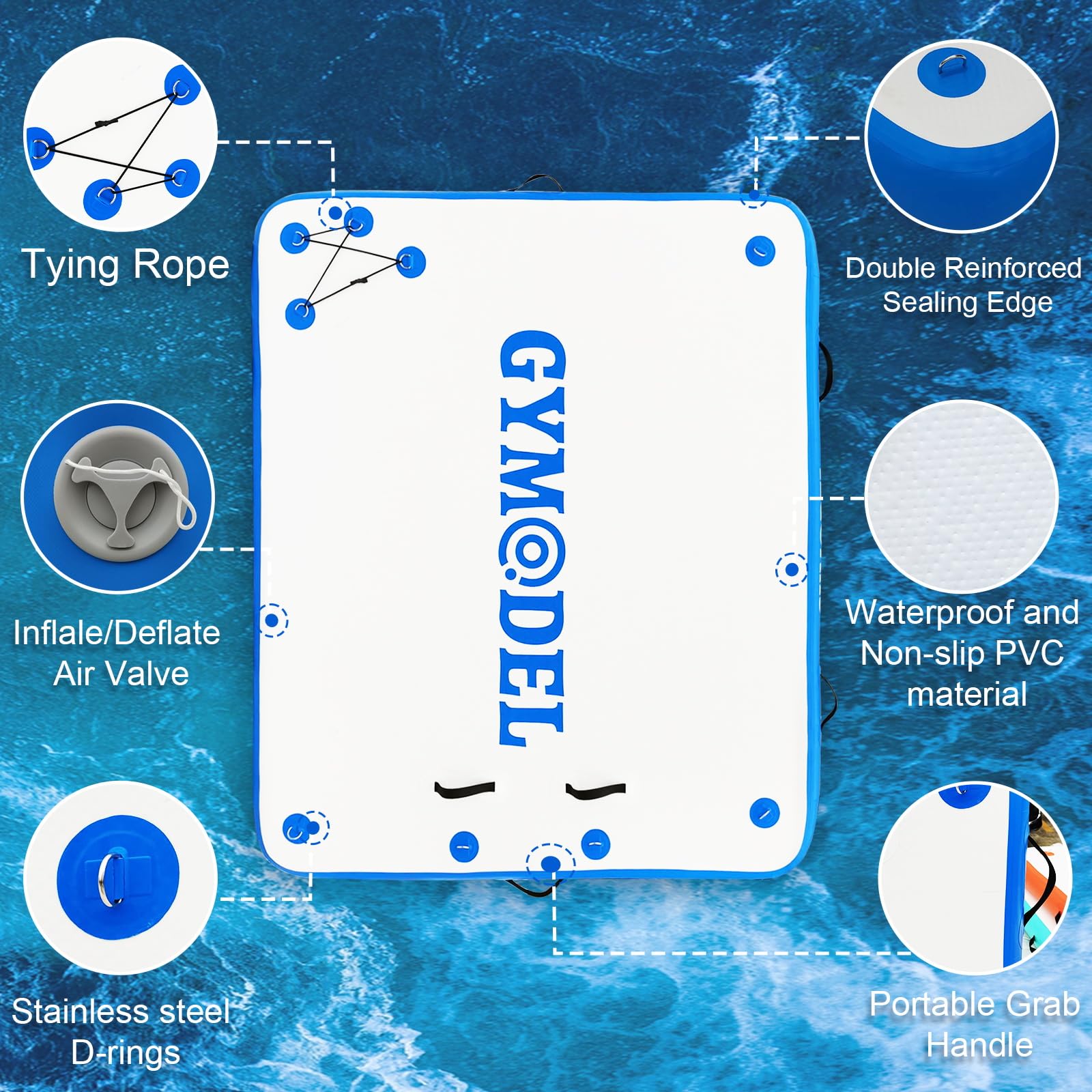 Inflatable Floating Dock - 6/8/10ft Air Dock Platform with Non-Slip Surface & Detachable Ladder | Portable Floating Island Raft for Pool, Beach, Lake & Ocean | Perfect for Swimming, Relaxing & Water Activities