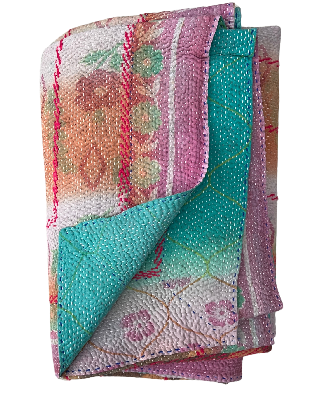 Handmade Midweight Kantha Quilt No. 744 - Soft Cotton Bedspread, Lightweight Blanket for All Seasons | Perfect for Bedroom, Sofa, Travel & Cozy Home Decor