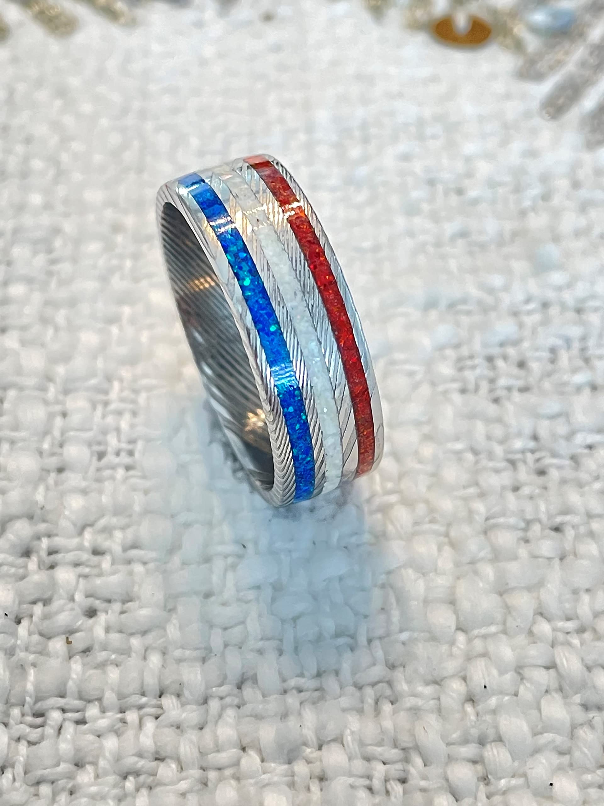 Patriot Ring - Red, White & Blue Stainless Steel Damascus Ring for Men, Size 10.5 | Patriotic Jewelry Gift for Veterans, Independence Day & American Pride | Perfect for 4th of July, Memorial Day & Military Appreciation