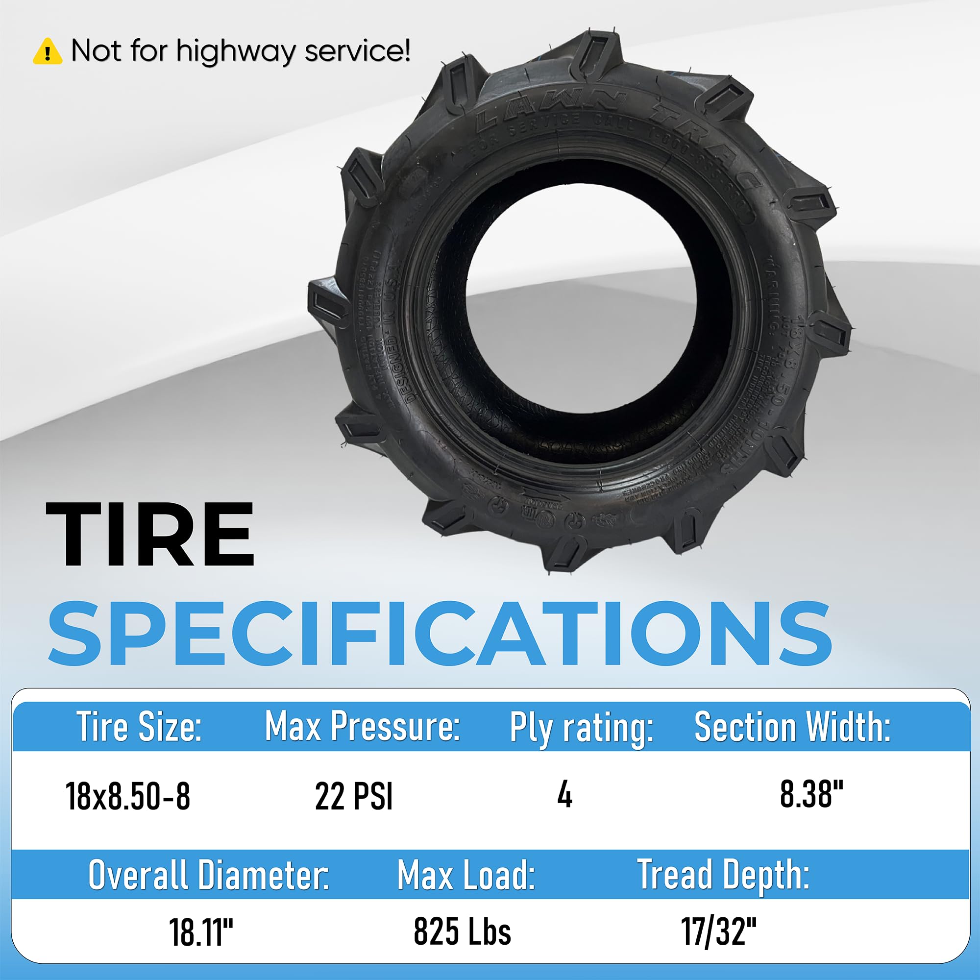 Veteran Heavy Duty Bar Lug Tires 18x8.50-8 - Pair of Durable Lawn & Garden Tractor Tires for All-Terrain Performance - Perfect for Mowing, Landscaping & Agricultural Use