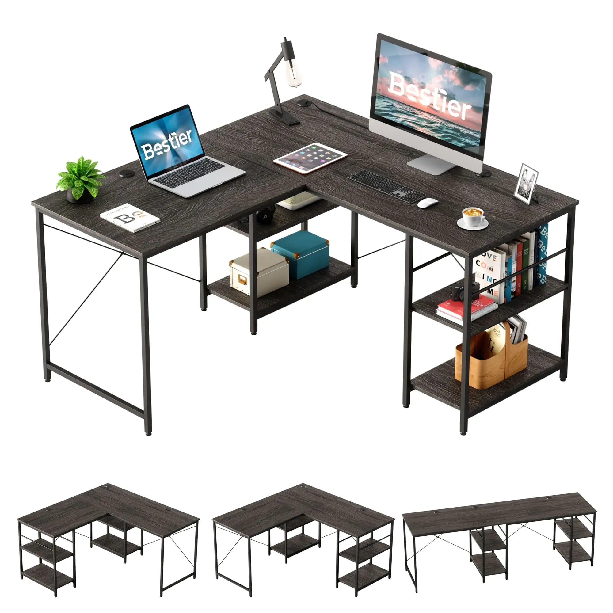 Bestier 86 Inch L-Shaped Computer Desk for Two - Home Office Gaming & Workstation with Large Workspace - Perfect for Couples, Roommates & Small Spaces