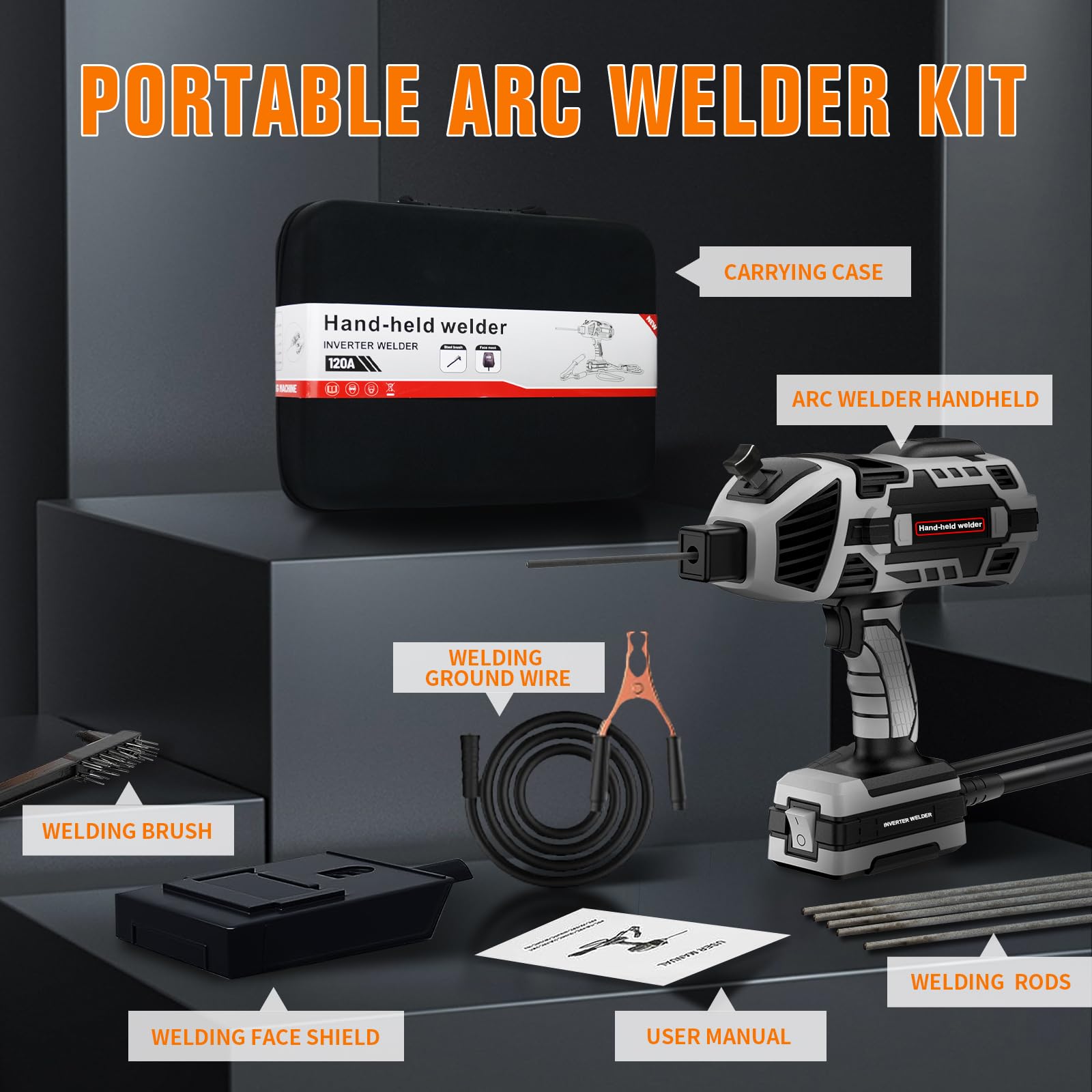 Portable 110V ARC Welder Machine - IGBT Inverter Stick Welding Gun with 6 Variable Current Settings, Handheld Welder for 1/16