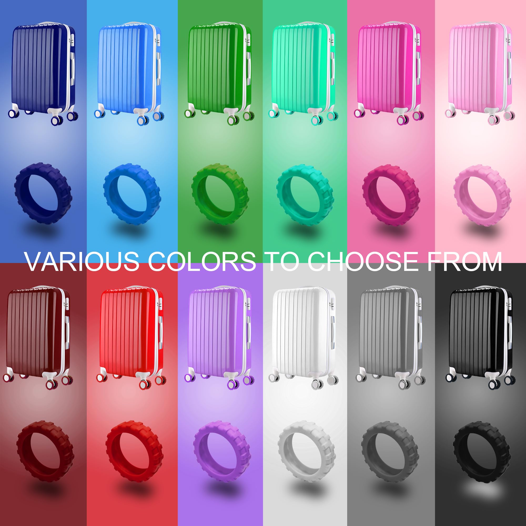 8 Pack Silicone Luggage Wheel Covers for 8-Spinner Suitcases - Noise Reducing & Shock Absorbing Travel Accessories (Pink) - Perfect for Airports, Business Trips and Family Vacations