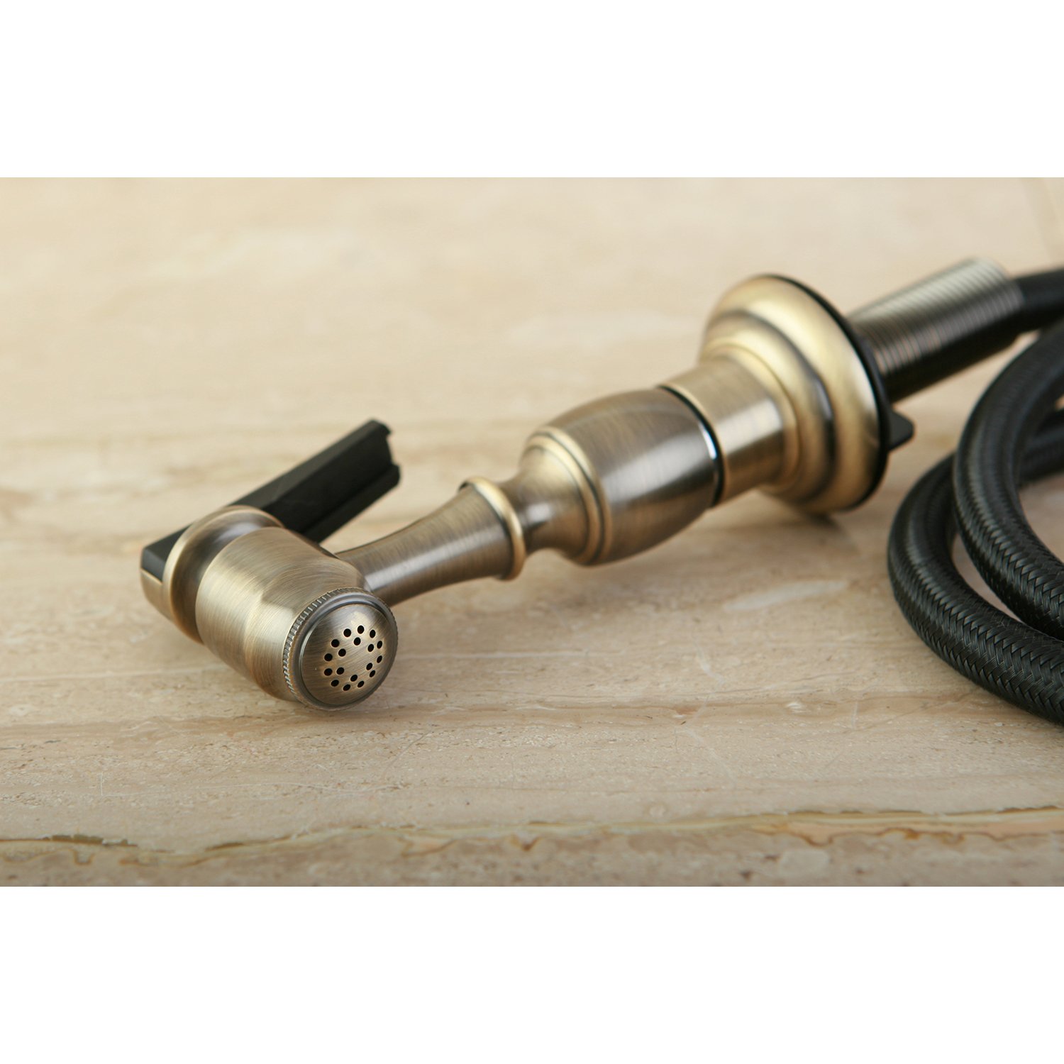 Kingston Brass KBSPR3 Antique Brass Kitchen Faucet with Side Sprayer - Perfect for Farmhouse, Vintage, and Traditional Style Kitchens