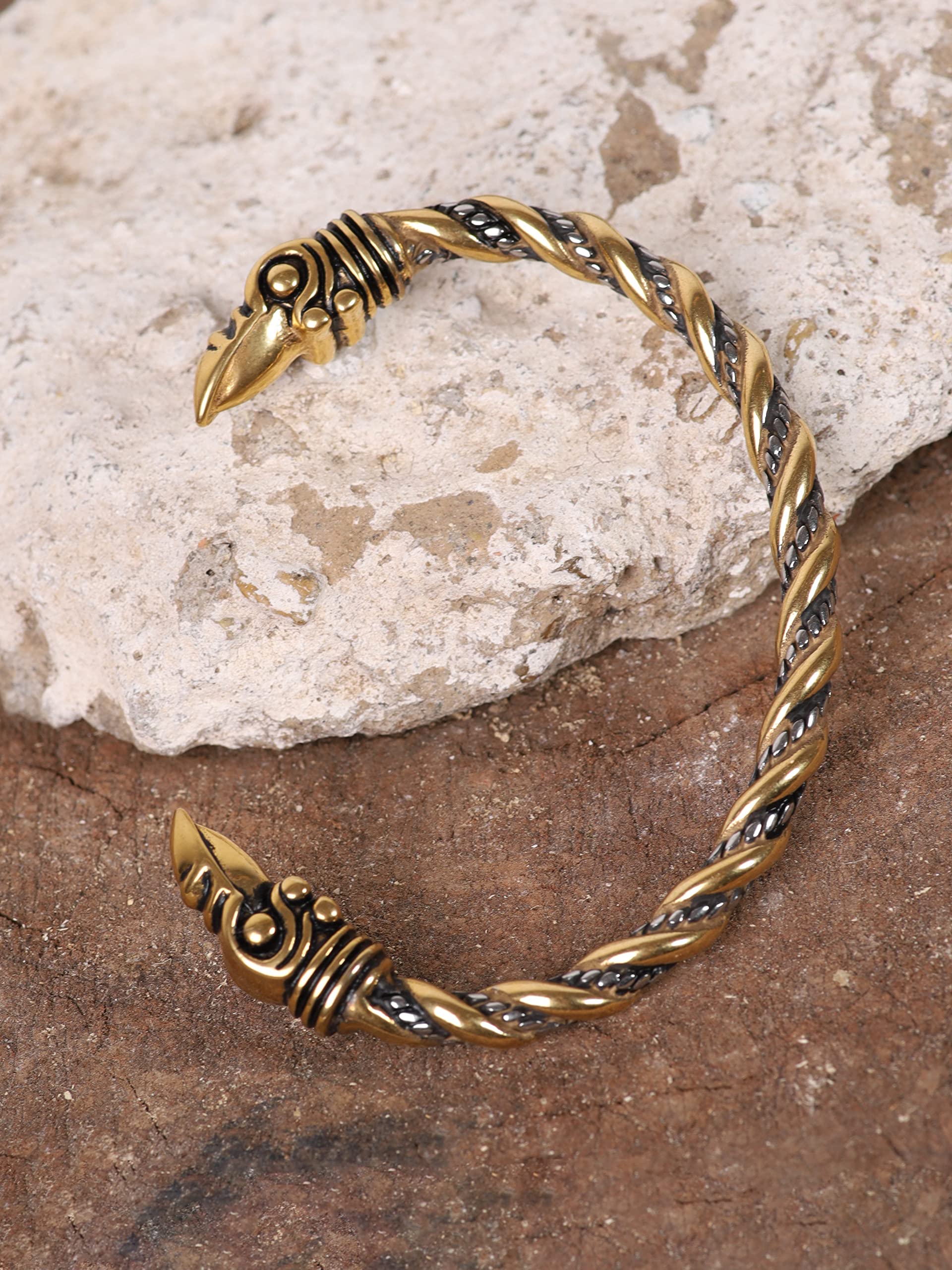 HAQUIL Stainless Steel Viking Twisted Cuff Bracelet - Norse Arm Ring for Men, Viking Jewelry Gift for Him - Perfect for Viking Cosplay, Medieval Reenactment & Norse Style Accessories
